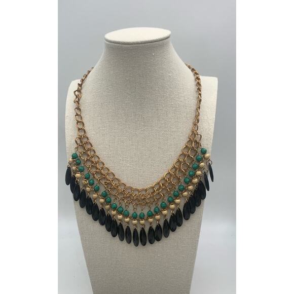 Statement Boho Beaded Dangle Bib Necklace - Picture 1 of 5